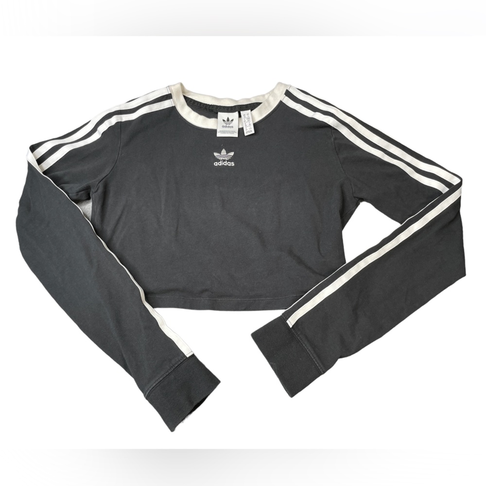 Women’s Adidas 3 Stripe Long Sleeve Crop Top Size Small